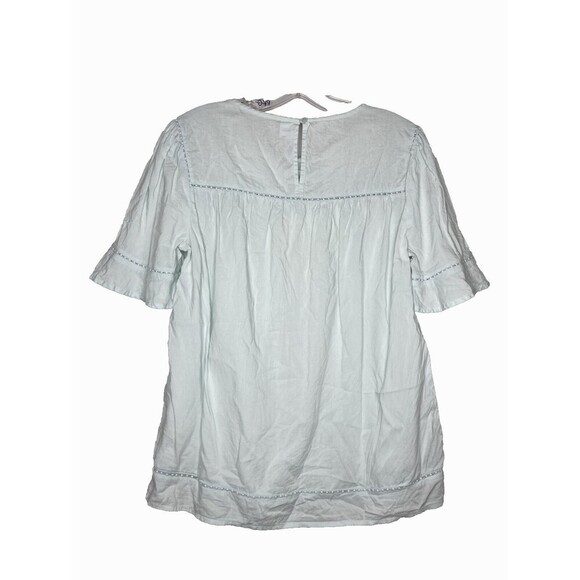 Old Navy Blouse Mint Pale Blue Women Medium Eyelet Peasant Boho Summer Short Slv - Picture 5 of 6